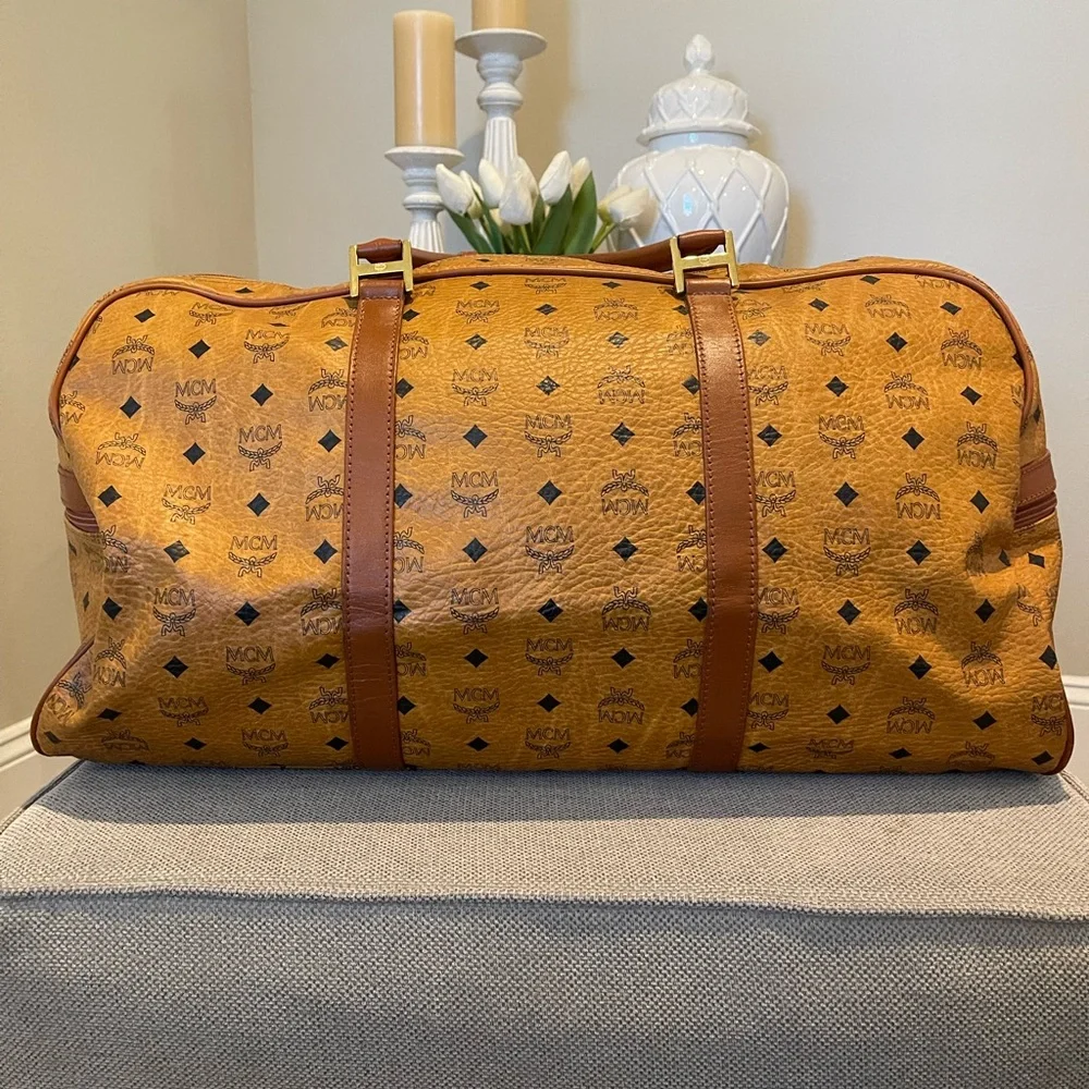 MCM Tan Logo Duffel Bag